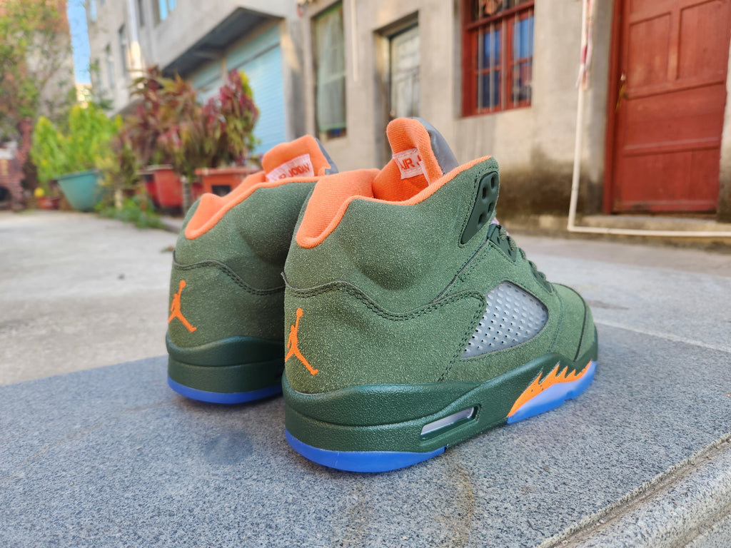 Air Jordan 5 Green and Orange Sneakers