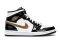Air Jordan 1 Mid Patent Black White Gold