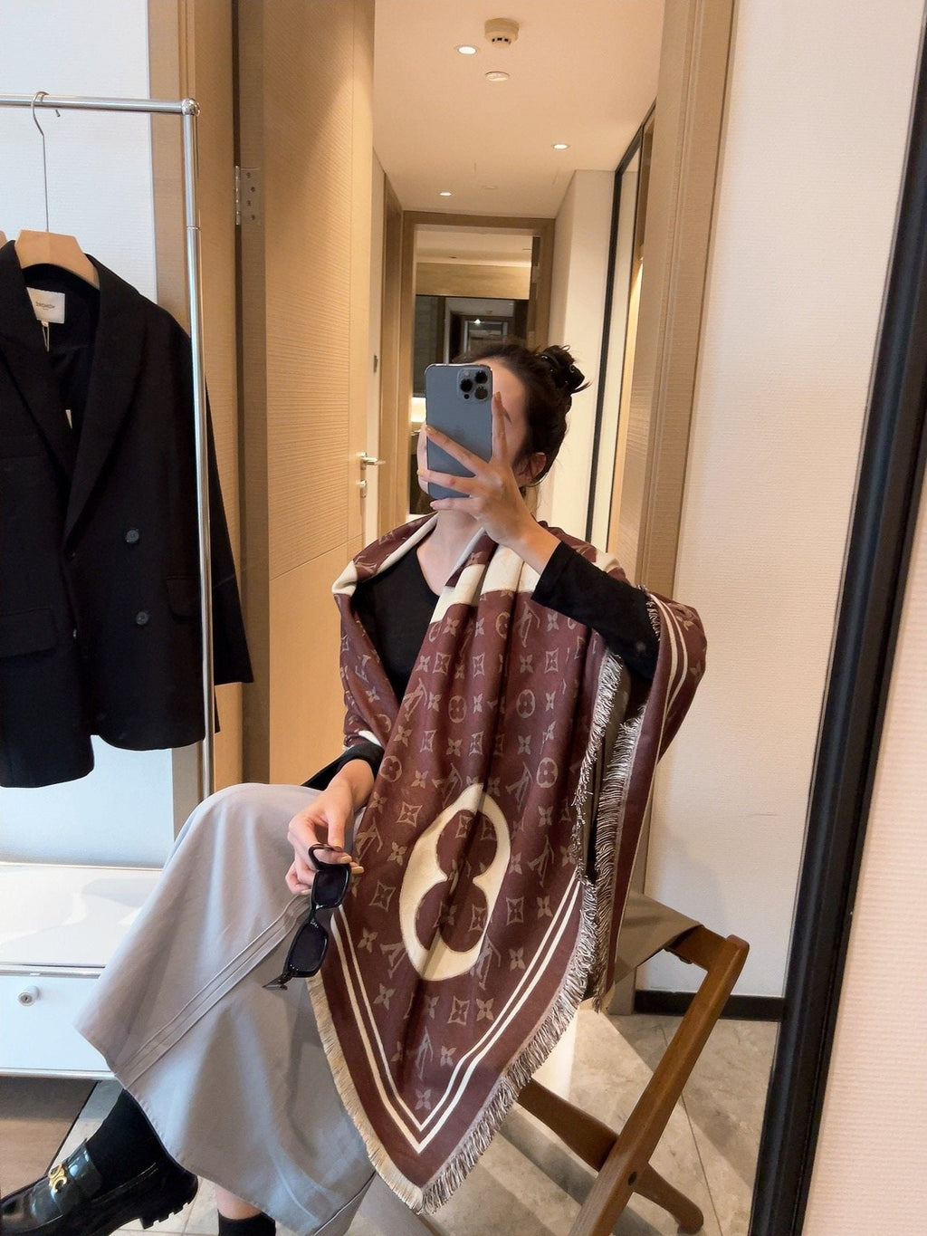 Louis Vuitton Brown & Cream Monogram Square Scarf
