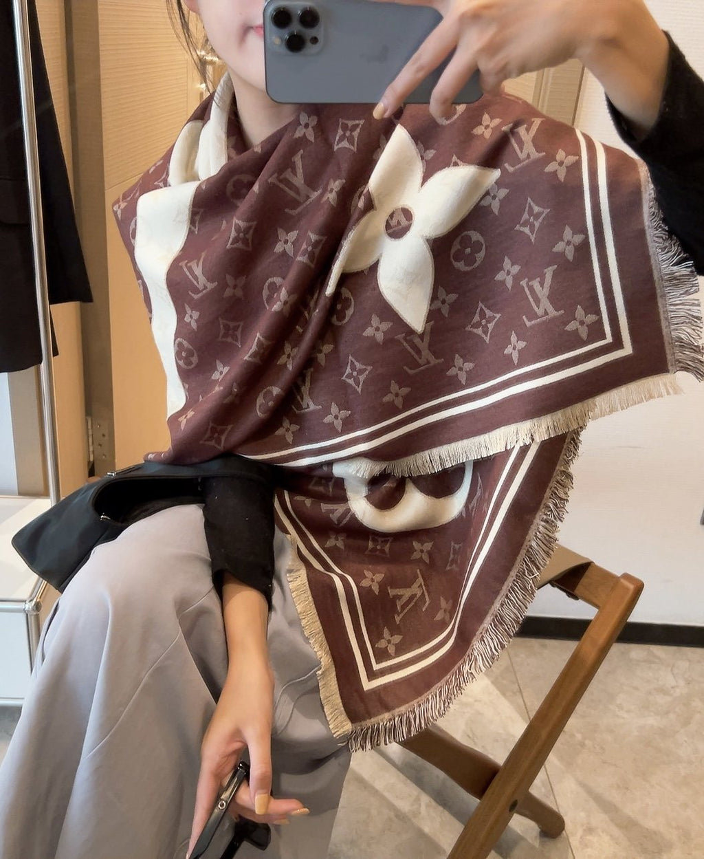 Louis Vuitton Brown & Cream Monogram Square Scarf