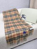 Burberry Beige Plaid Cashmere-Wool Scarf