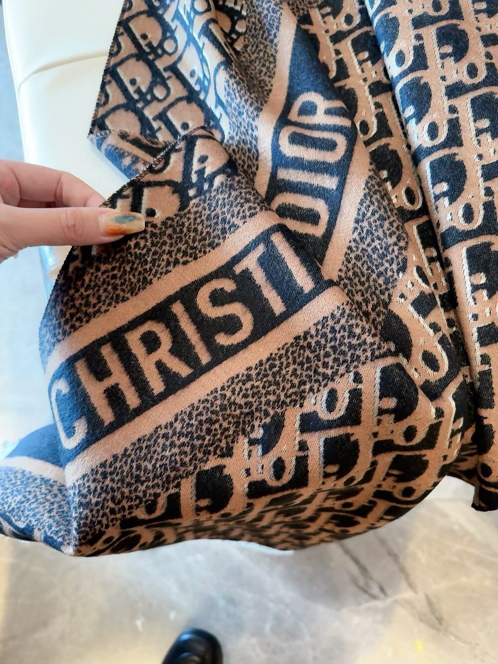 Dior Silk-Wool-Cotton Monogram Fringe Scarf