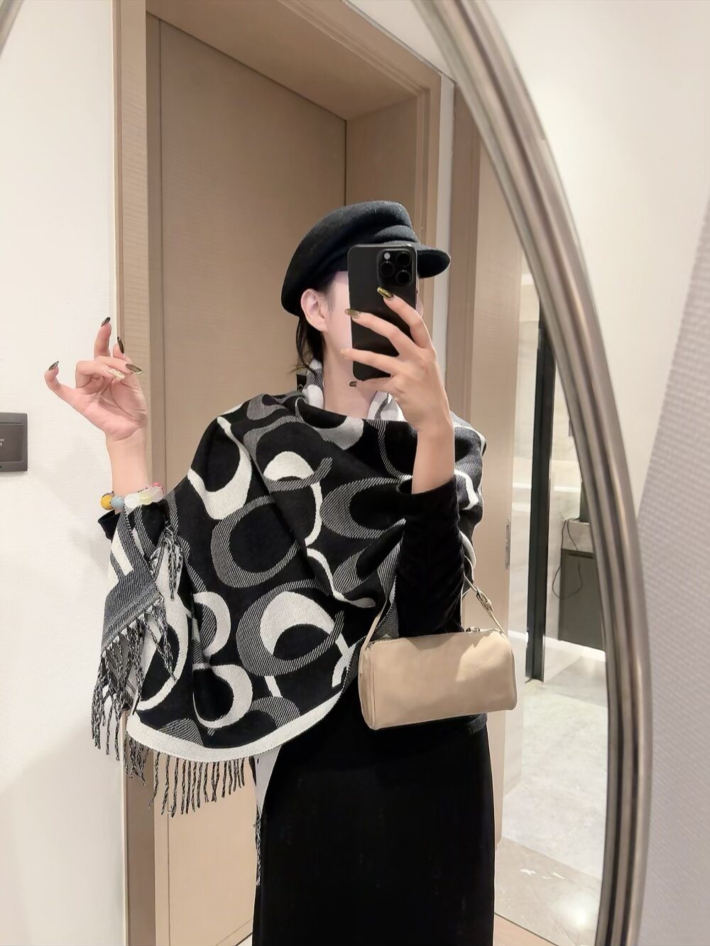 Coach Linked-Letter Fringe Scarf
