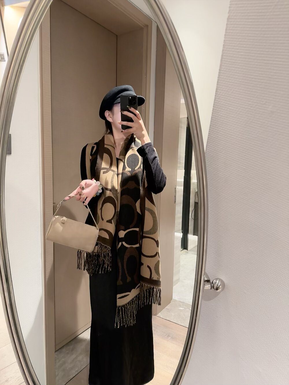 Coach Reversible Geometric Fringe Scarf
