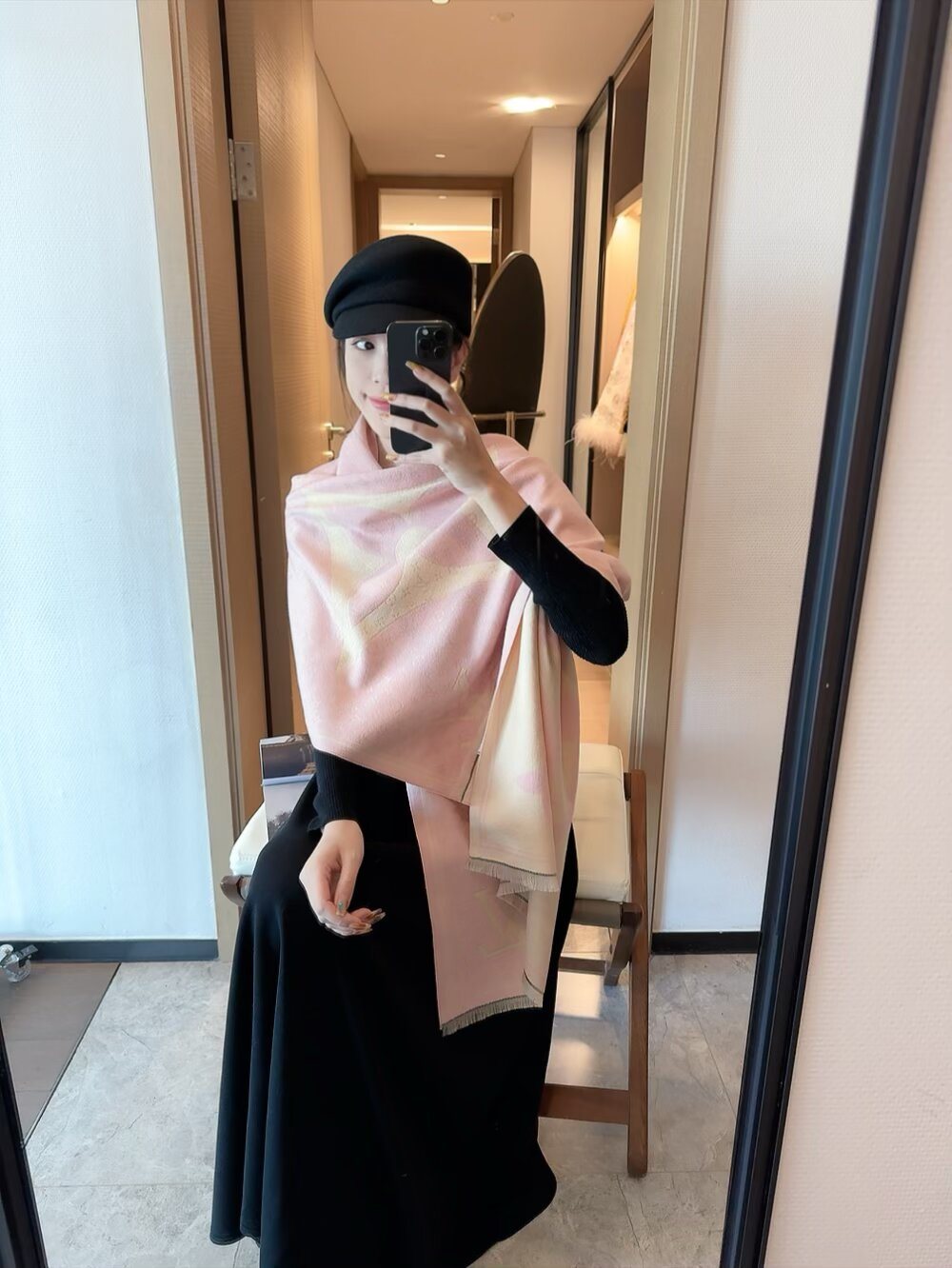 Louis Vuitton Monogram Floral Fringe Scarf