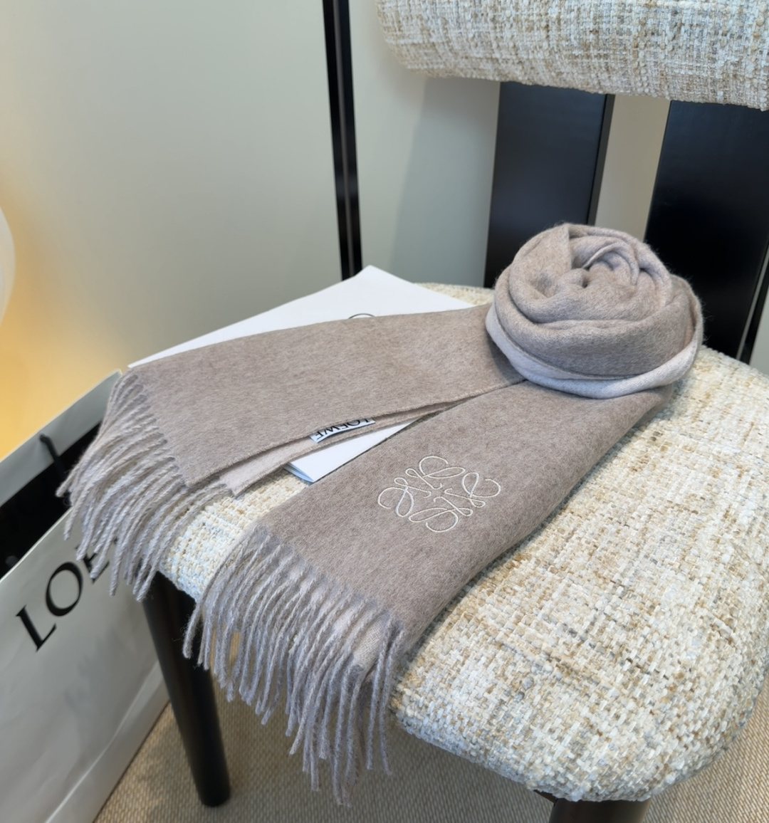 Loewe Taupe Gray Fringed Scarf