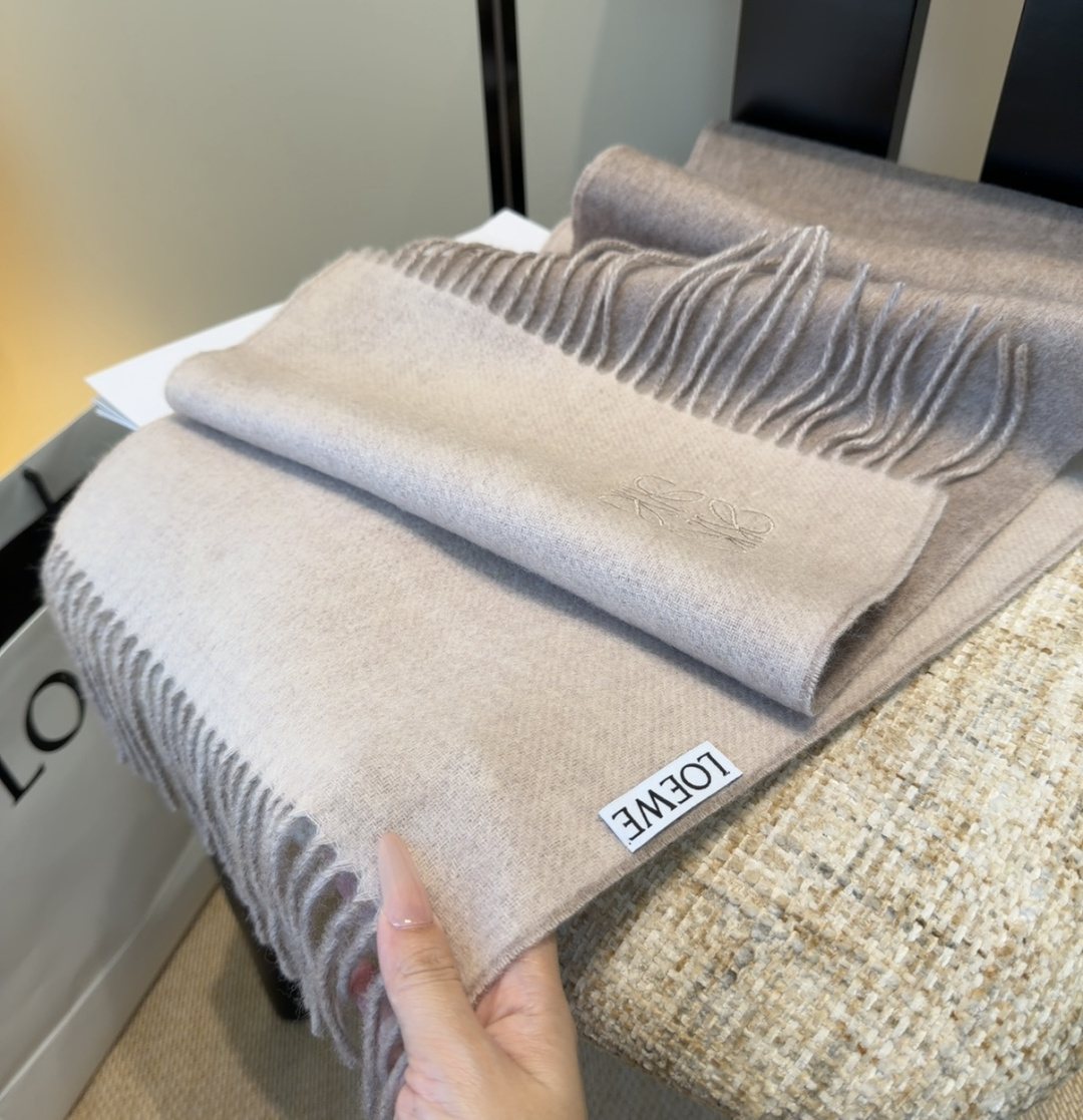 Loewe Taupe Gray Fringed Scarf
