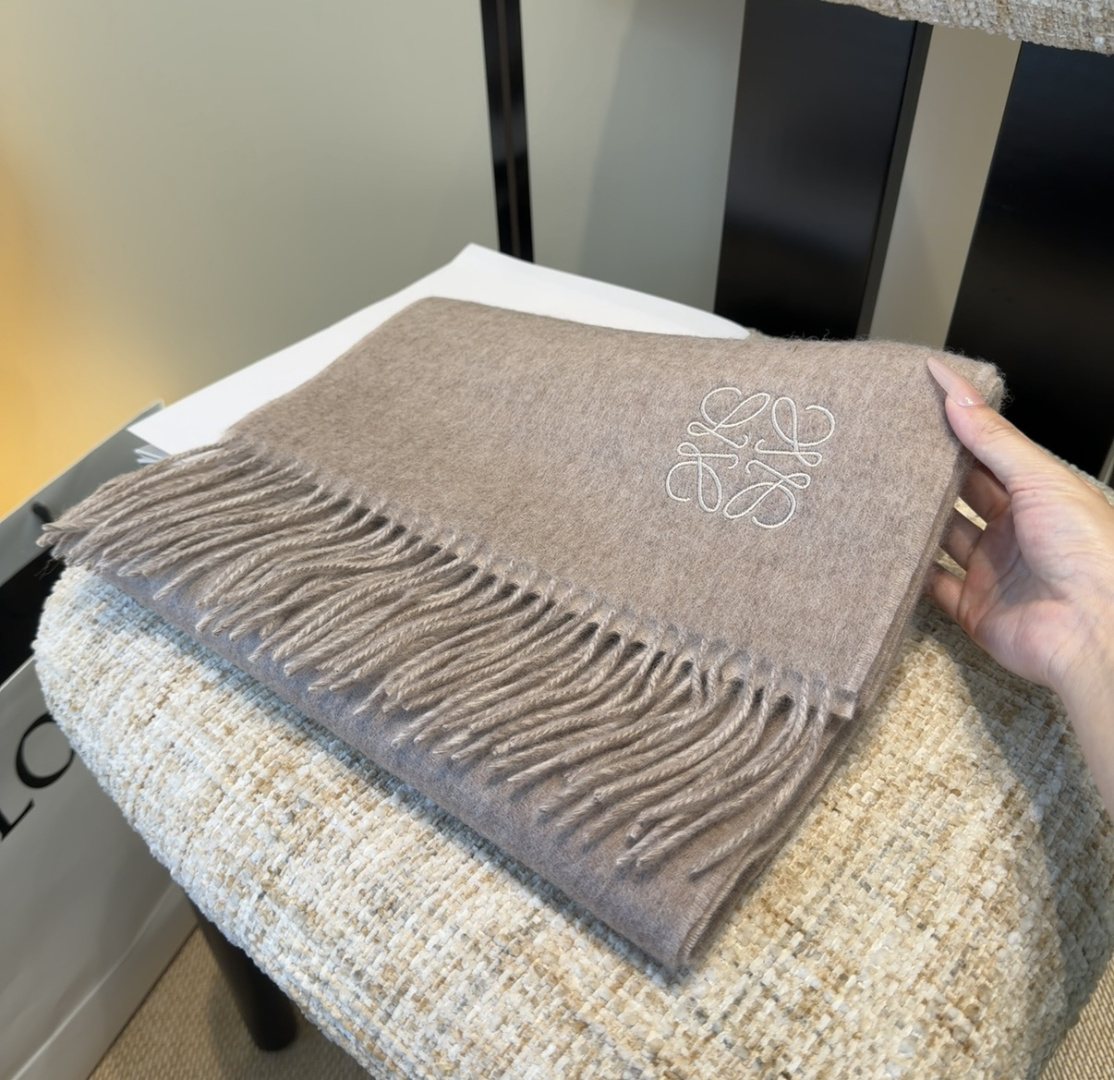 Loewe Taupe Gray Fringed Scarf