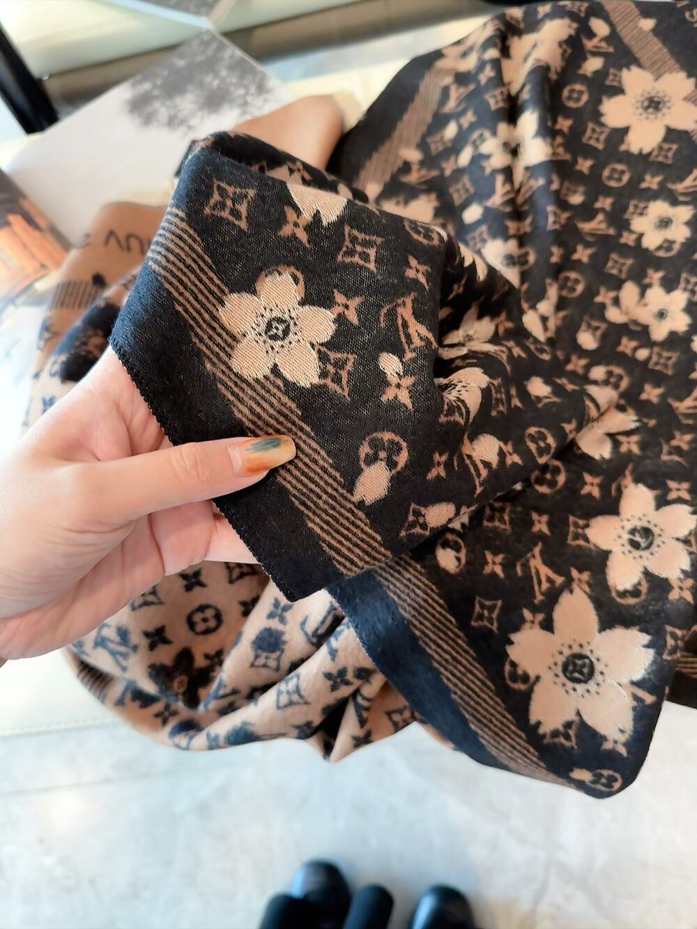Louis Vuitton Floral Monogram Fringe Scarf