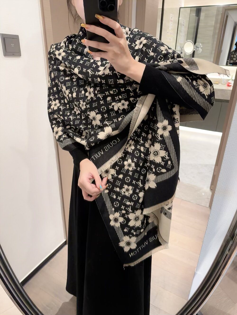 Louis Vuitton Floral Monogram Fringe Scarf
