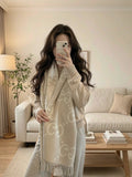 Gucci Beige and Cream Fringed Patterned Scarf