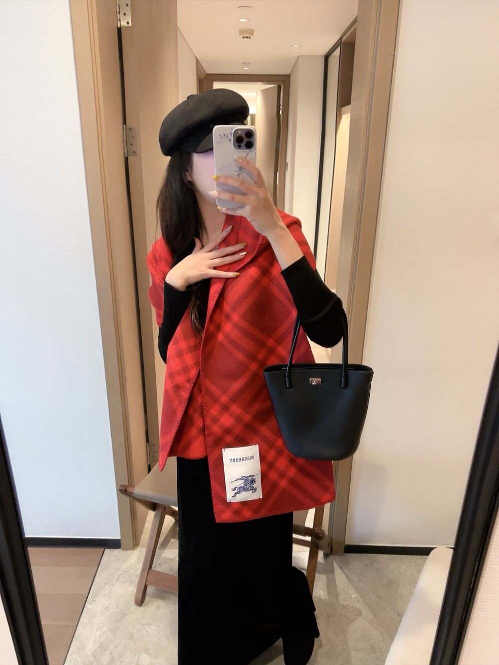 Burberry Red Check Hooded Scarf Shawl