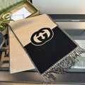 Gucci Black & Beige Fringed Scarf
