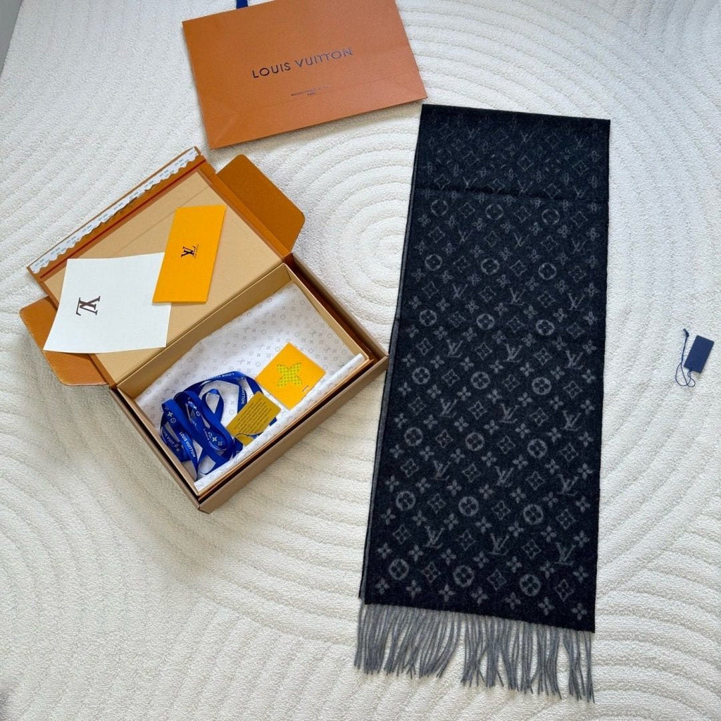 Louis Vuitton Black & Gray Monogram Scarf
