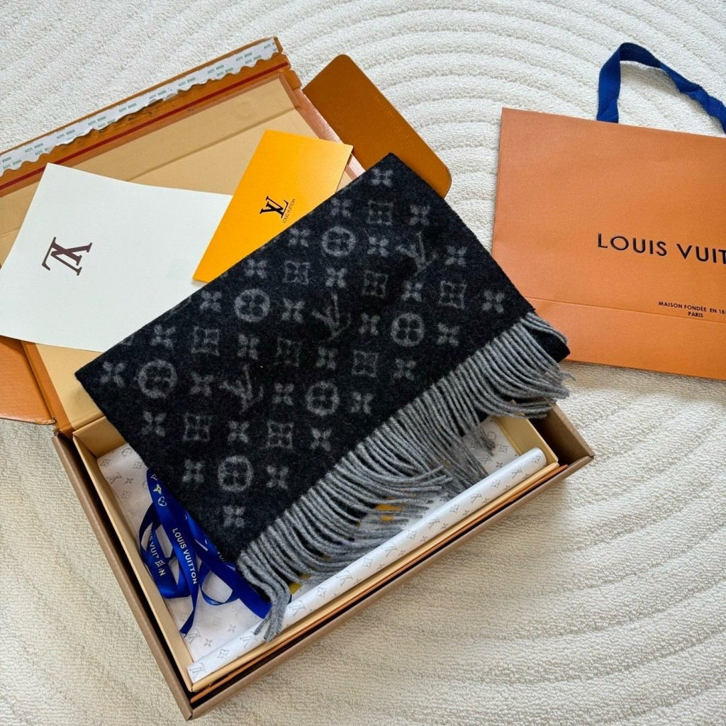 Louis Vuitton Black & Gray Monogram Scarf