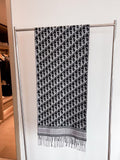 Dior Woven Monogram Fringe Scarf with Contrast Border