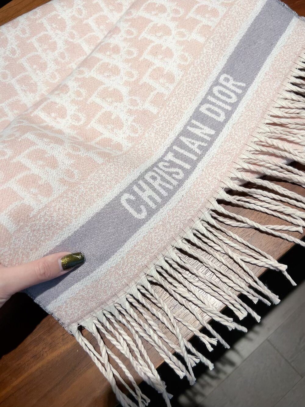 Dior Woven Monogram Fringe Scarf with Contrast Border