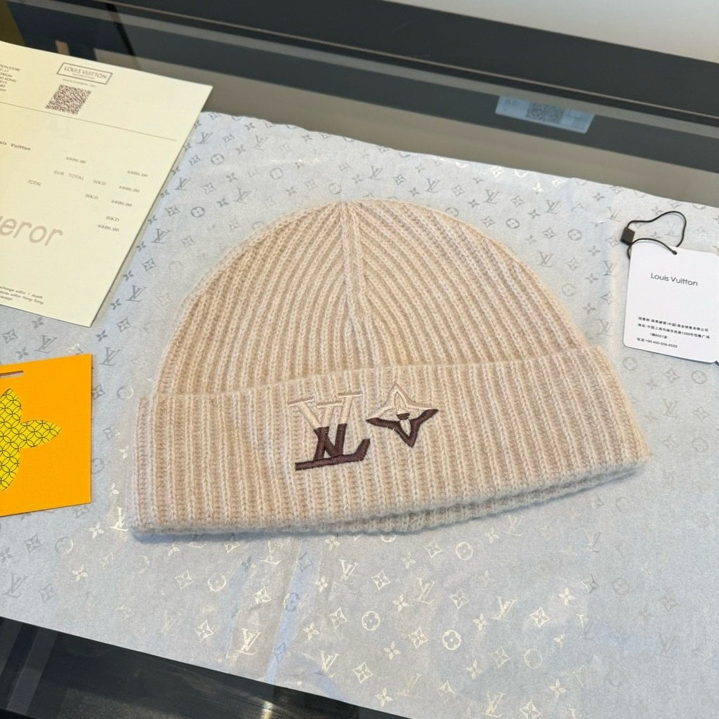 Louis Vuitton Cream Beige Beanie & Scarf Set