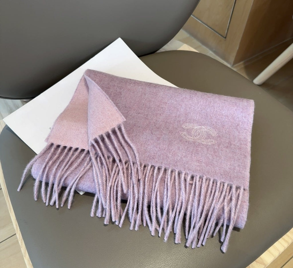 Chanel Mauve and Pale Pink Fringed Scarf