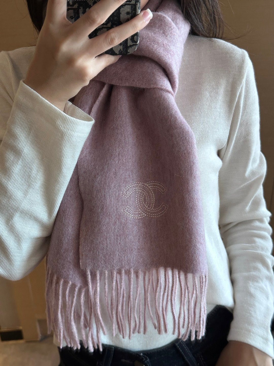 Chanel Mauve and Pale Pink Fringed Scarf