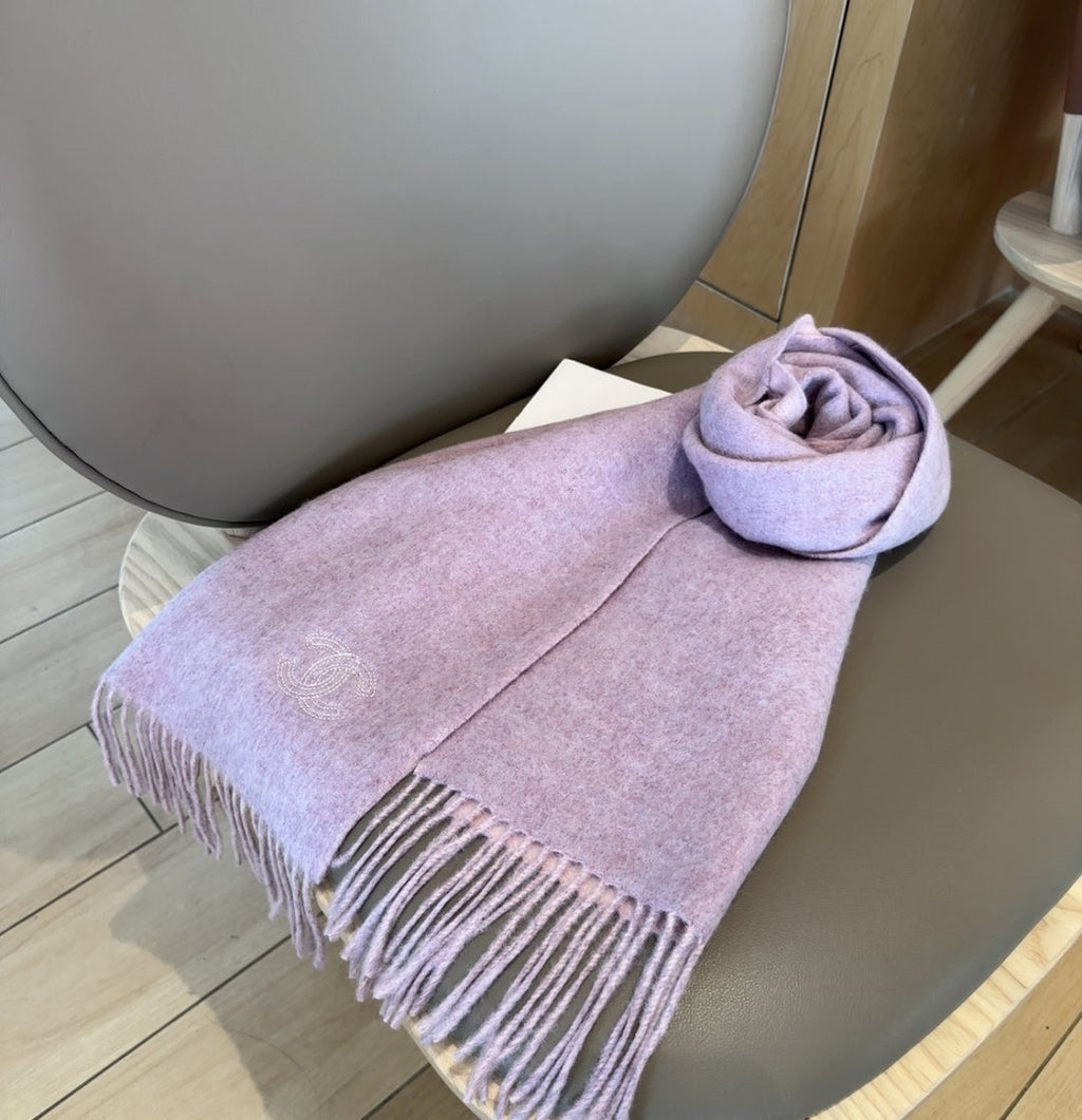 Chanel Mauve and Pale Pink Fringed Scarf