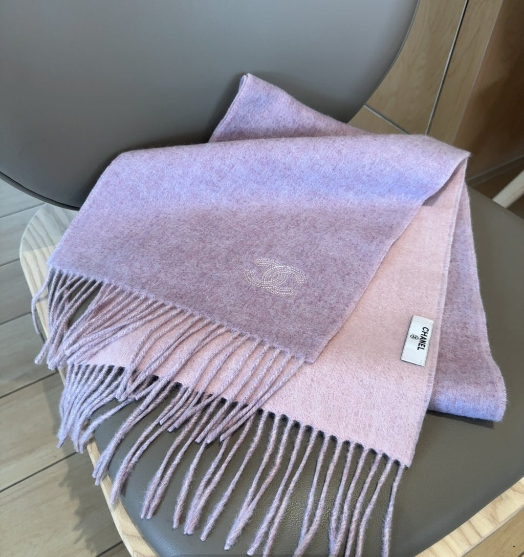 Chanel Mauve and Pale Pink Fringed Scarf