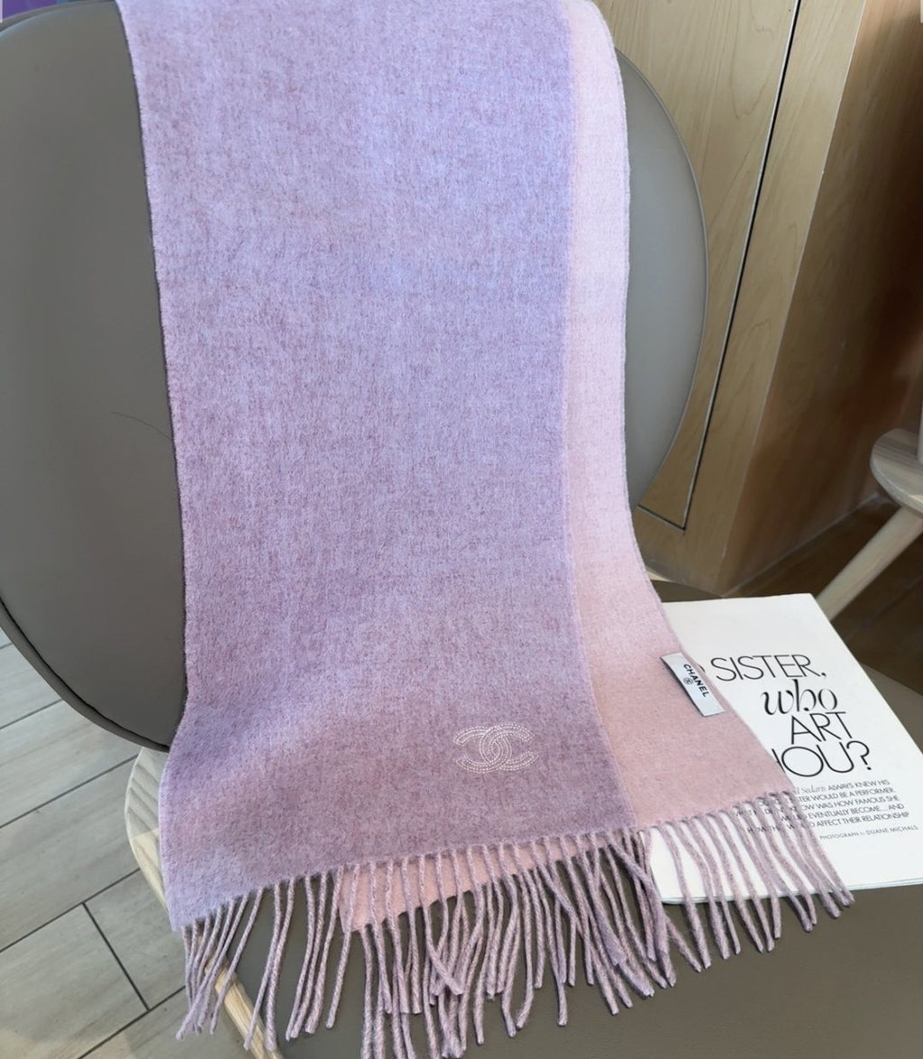 Chanel Fringed Logo Scarf