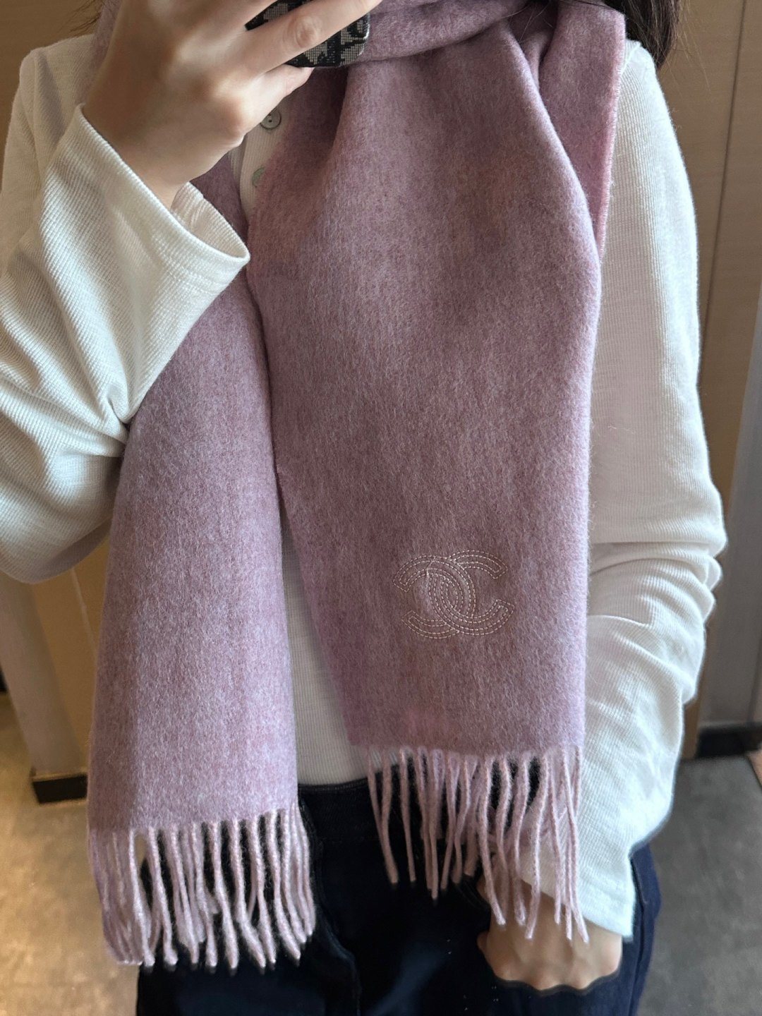 Chanel Mauve and Pale Pink Fringed Scarf