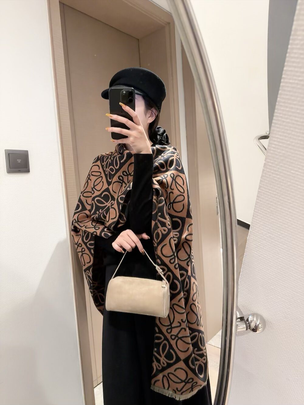 Loewe Taupe Graphic Motif Scarf