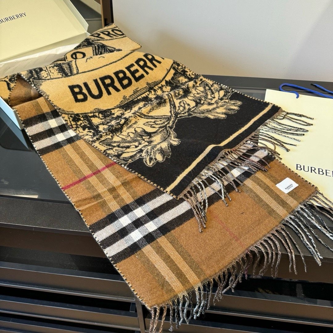 Burberry Check and Equestrian Knight Fringed Scarf