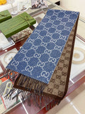 Gucci Blue & Brown Reversible Fringed Scarf