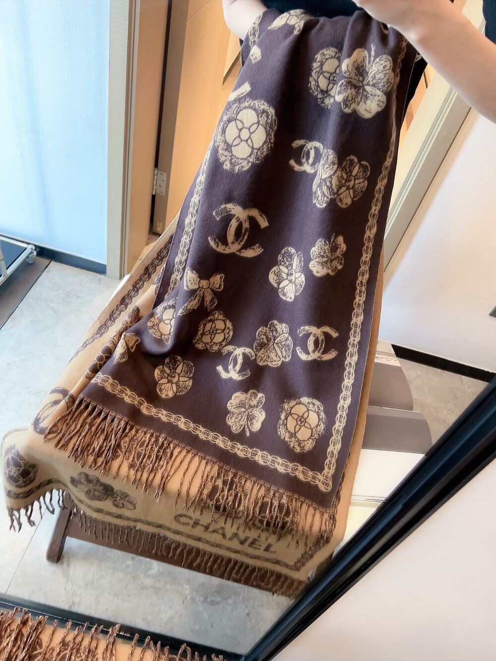 Chanel Fringed Patterned Scarf
