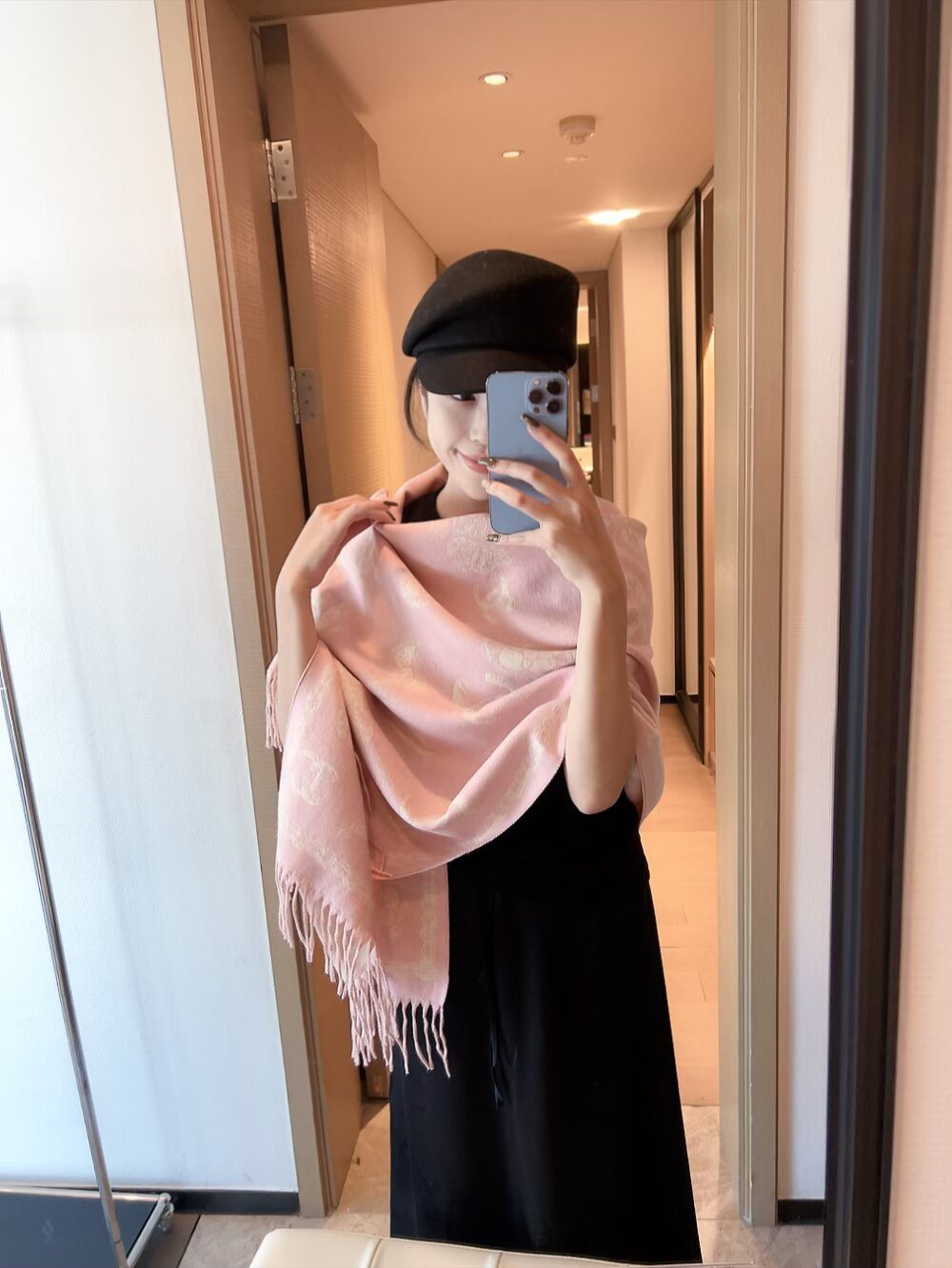Chanel Logo-Pattern Fringed Scarf
