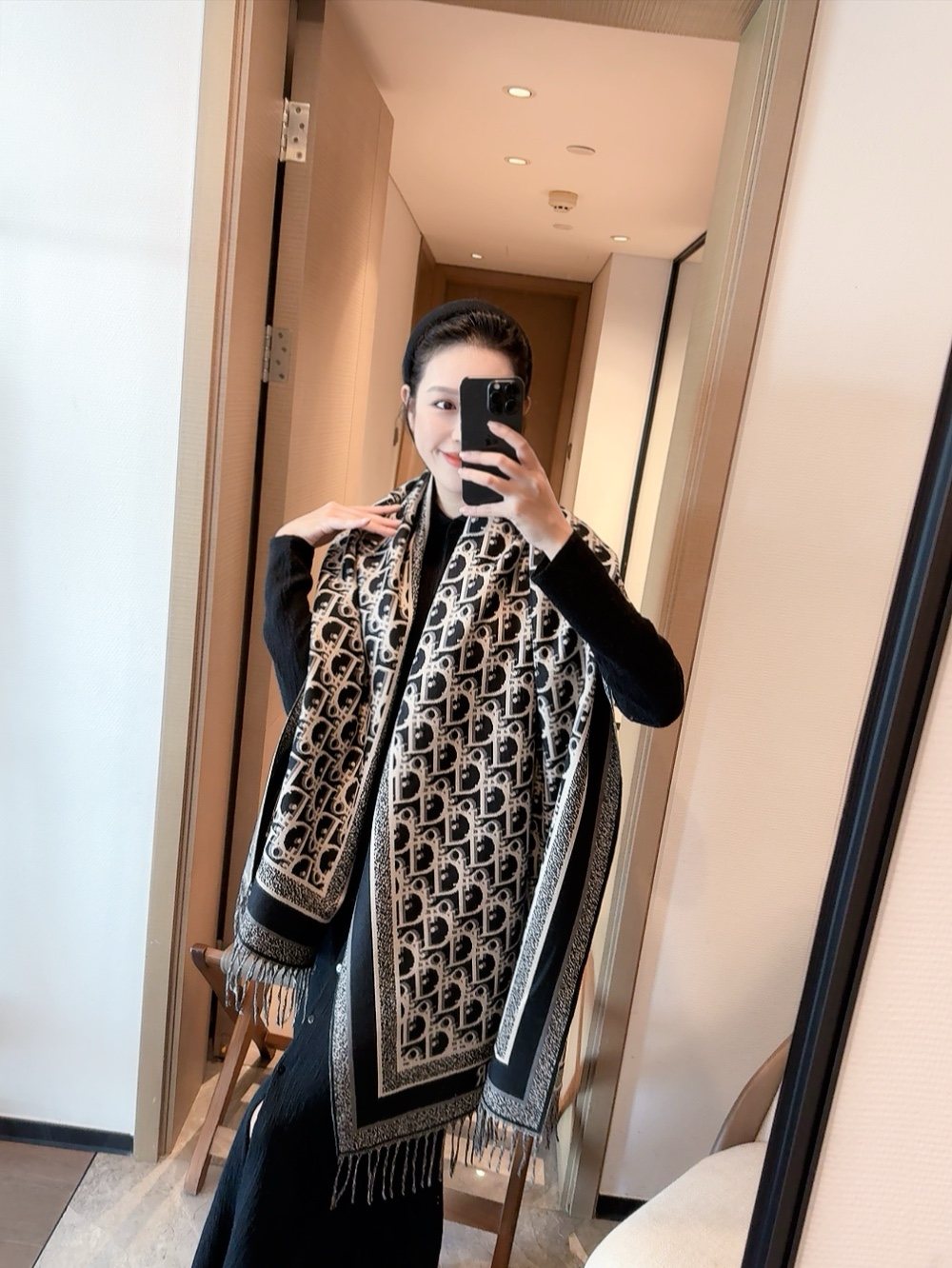 Dior Contrast-Border Monogram Scarf - 65 x 180 cm