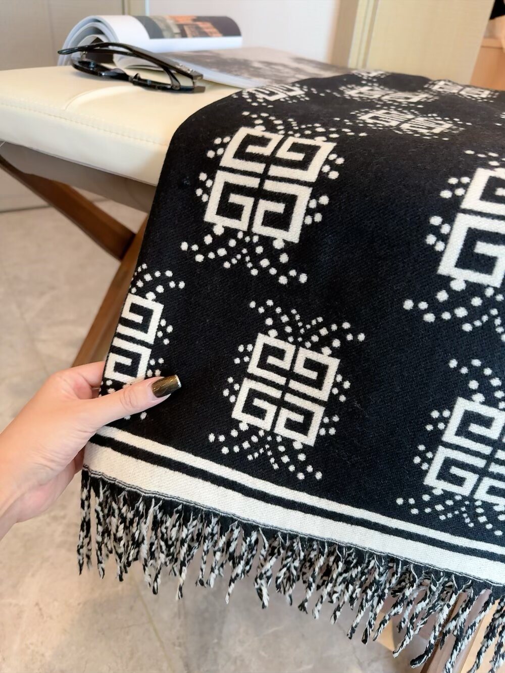 Givenchy Geometric Monogram Fringe Scarf