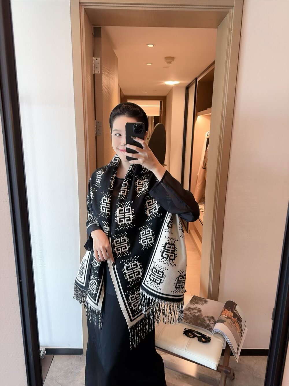 Givenchy Geometric Monogram Fringe Scarf