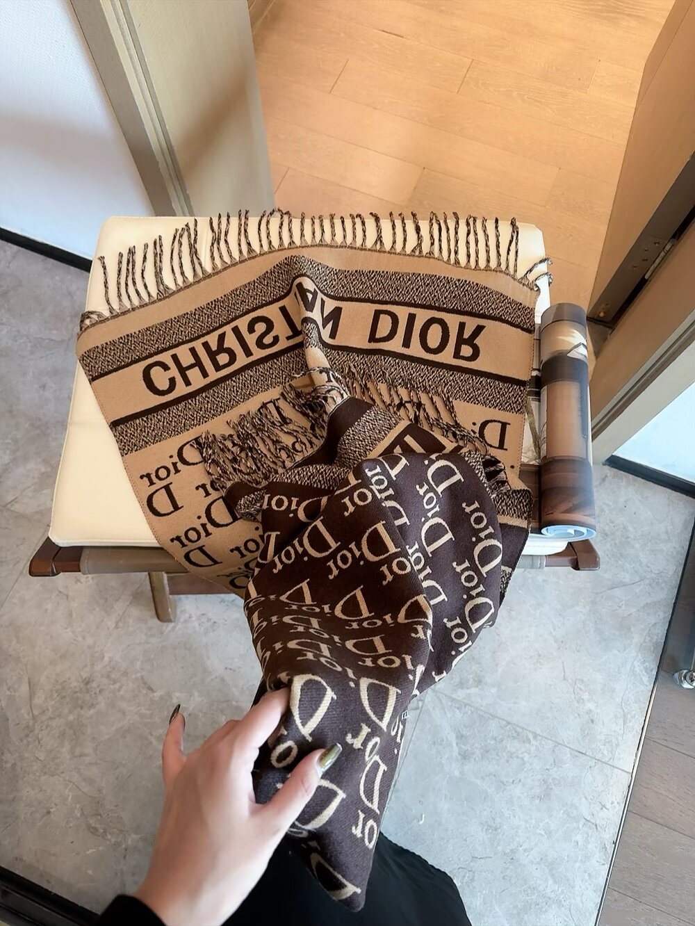 Dior Woven-Wordmark Monogram Fringed Scarf