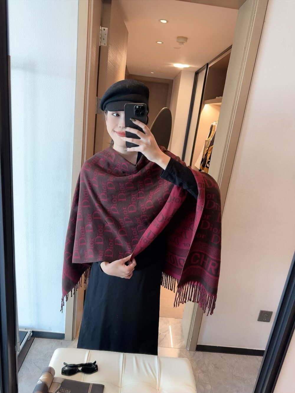 Dior Woven-Wordmark Monogram Fringed Scarf