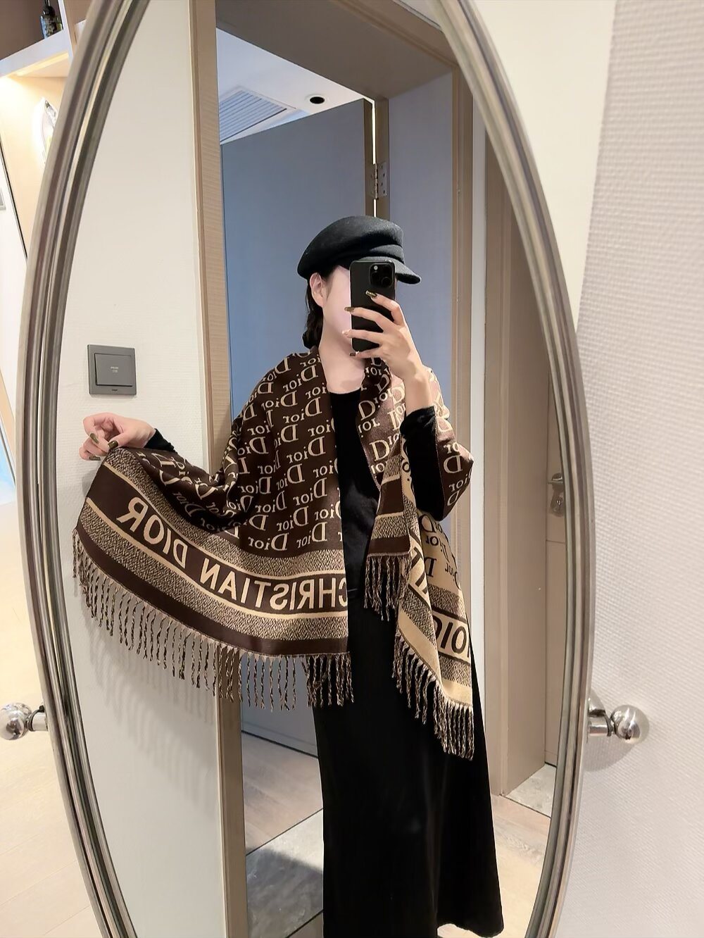 Dior Woven-Wordmark Monogram Fringed Scarf