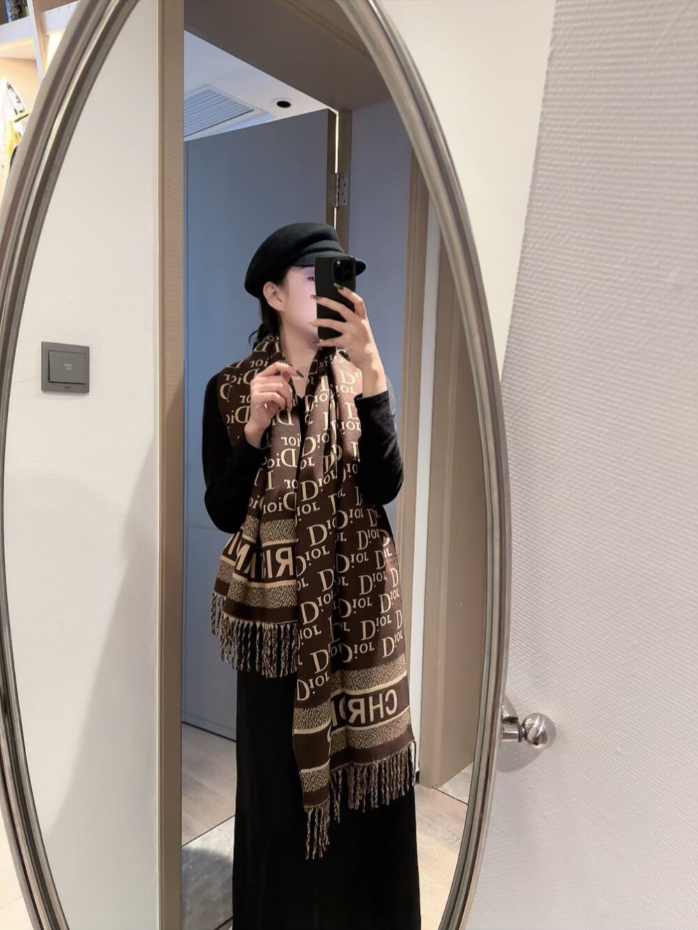Dior Logo-Pattern Fringed Scarf