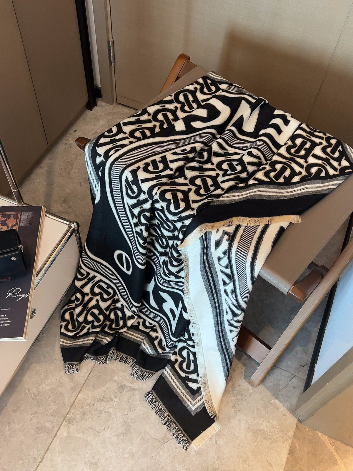 Burberry Black & Ivory Logo Square Scarf