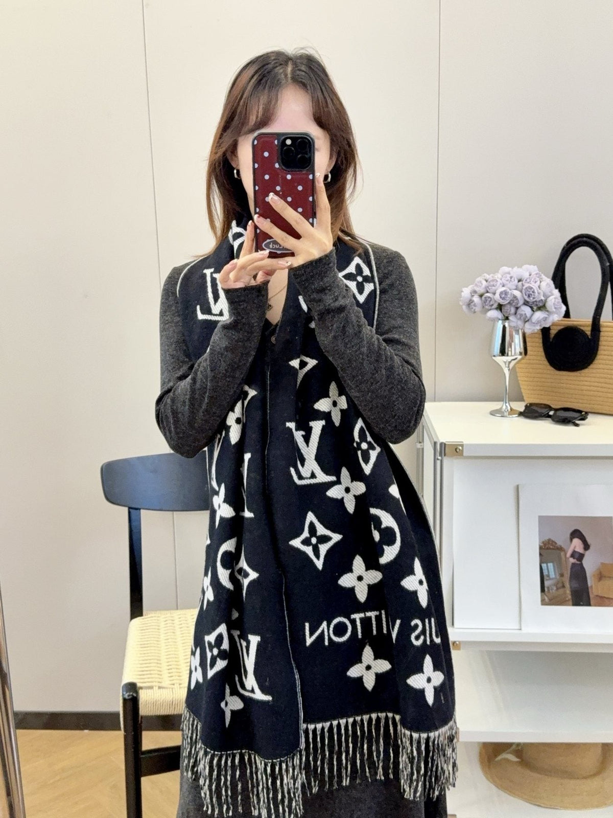 Louis Vuitton Reversible Floral-Geometric Fringe Scarf