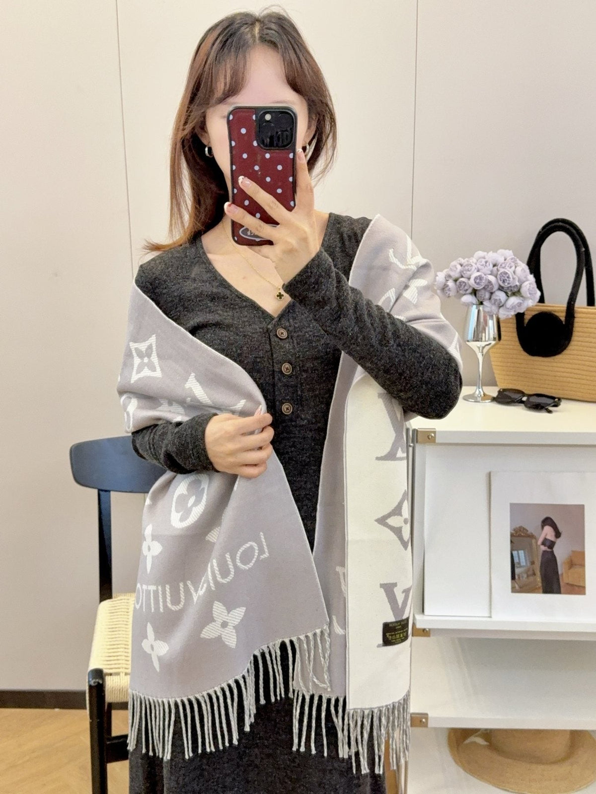 Louis Vuitton Reversible Floral-Geometric Fringe Scarf