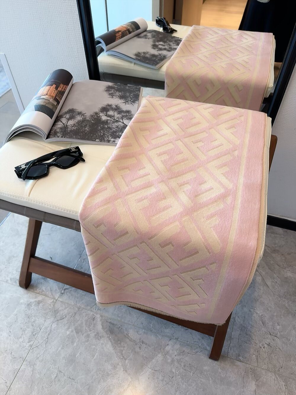 Fendi Geometric Monogram Fringe Scarf