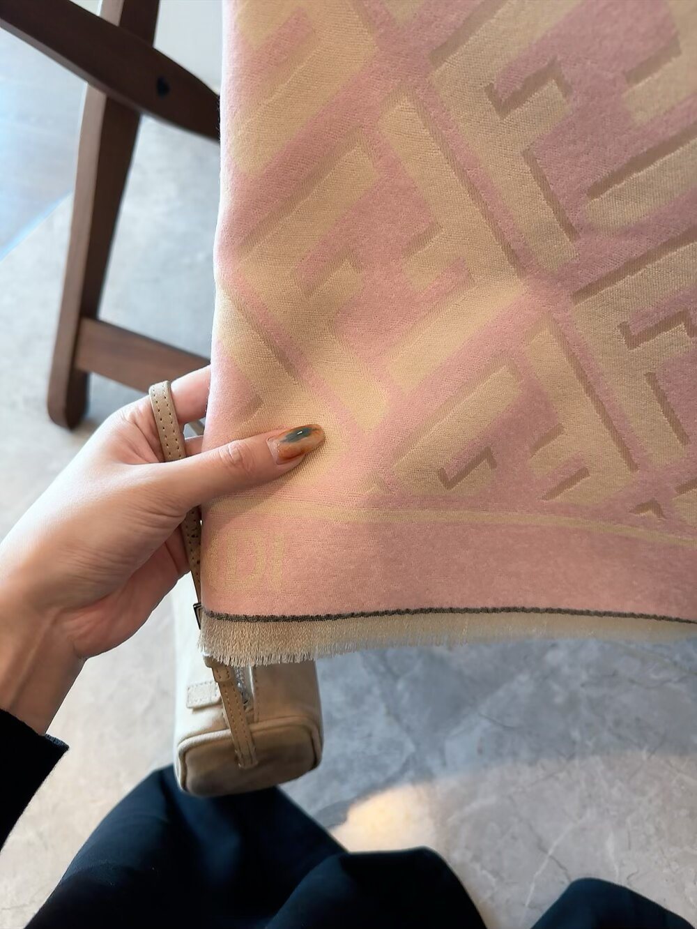 Fendi Geometric Monogram Fringe Scarf