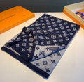 Louis Vuitton Navy and Gray Reversible Cashmere Scarf