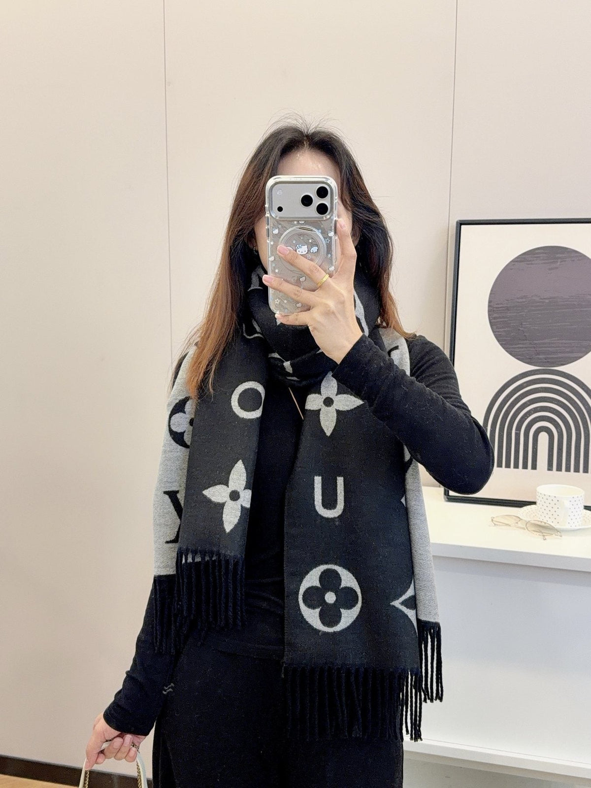 Louis Vuitton Black & Gray Patterned Scarf
