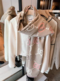 Gucci Beige Brown Ivory Monogram Fringed Scarf