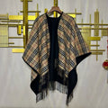 Burberry Reversible Plaid Fringe Cape Shawl