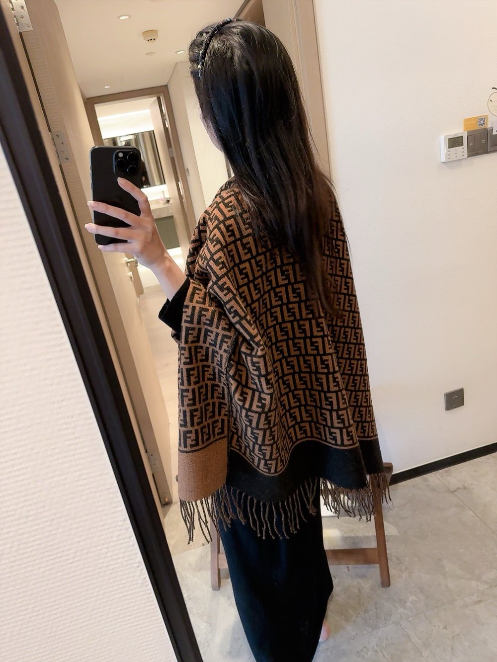 Fendi Geometric Fringed Poncho